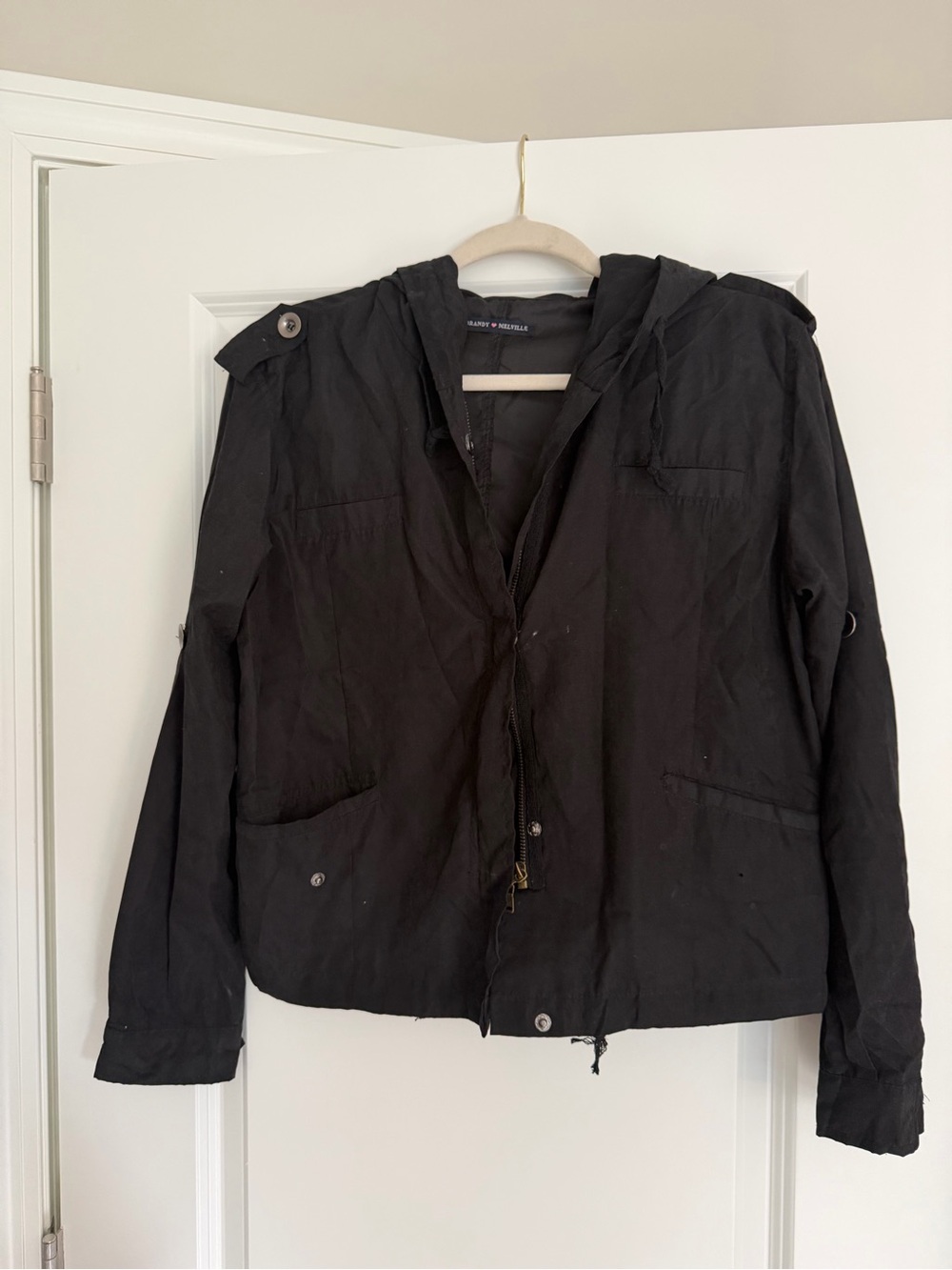 Black Hooded Lightweight Jacket - Brandy Melville